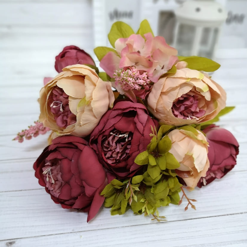 Искусственные цветы в Стерлитамаке | Цветы искусственные «Пионы», персиково-малиновые, букет