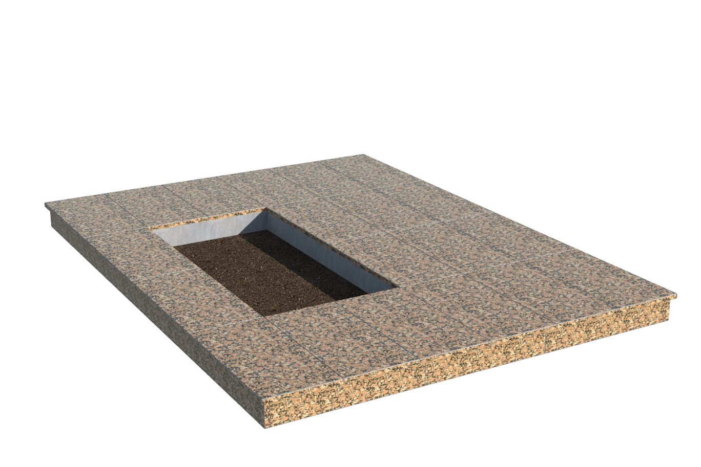 Площадки на могилу в Стерлитамаке | Площадка с вертикальной (10 см) облицовкой Южно-Султаевским гранитом (под цветник)